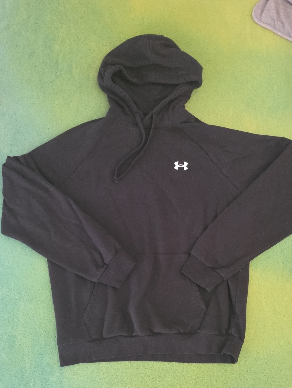 (L) Under Armour Black Pullover Hoodie with White Logo